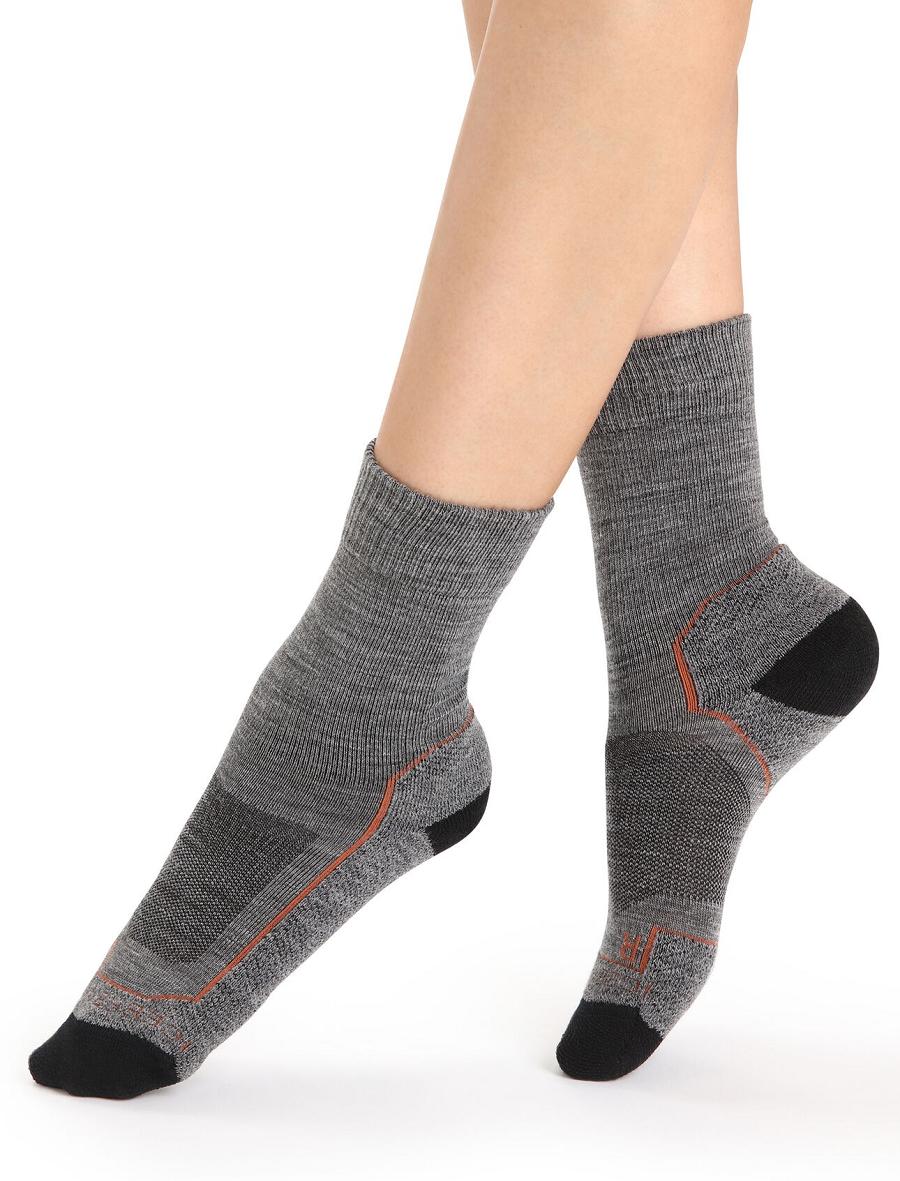 Gritstone Heather / Black Icebreaker Merino Hike+ Light Crew Women\'s Socks | AU 1426ZUTG